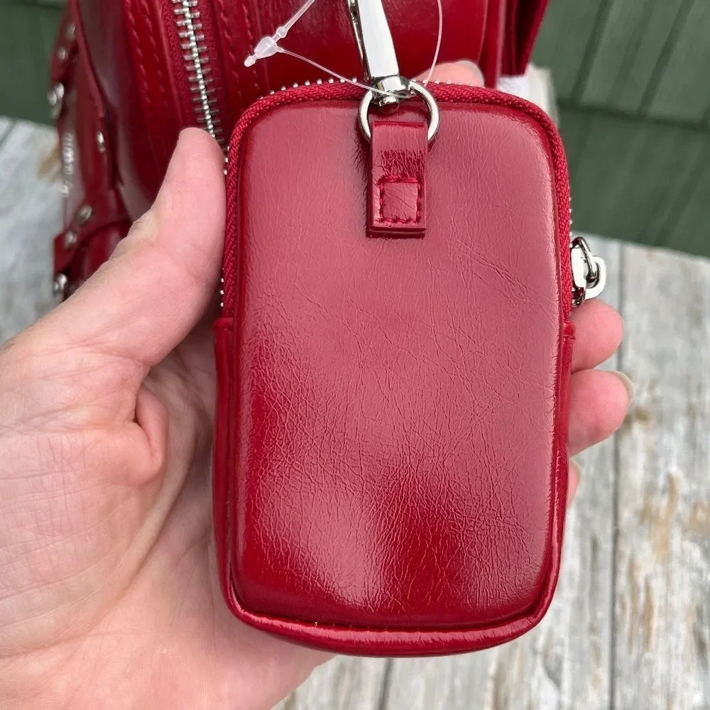 Madden Faux Leather Dome Ring Backpack Red Purse Bag